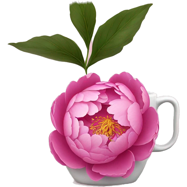 simple pink peony with a coffee mug emoji