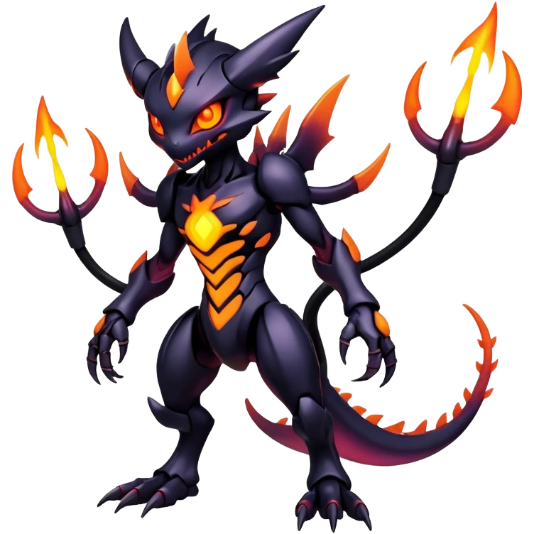 futuristic dark shadowy evil neon-glowing warm-colored Fakémon-Digimon-hybrid-creature (full body) emoji