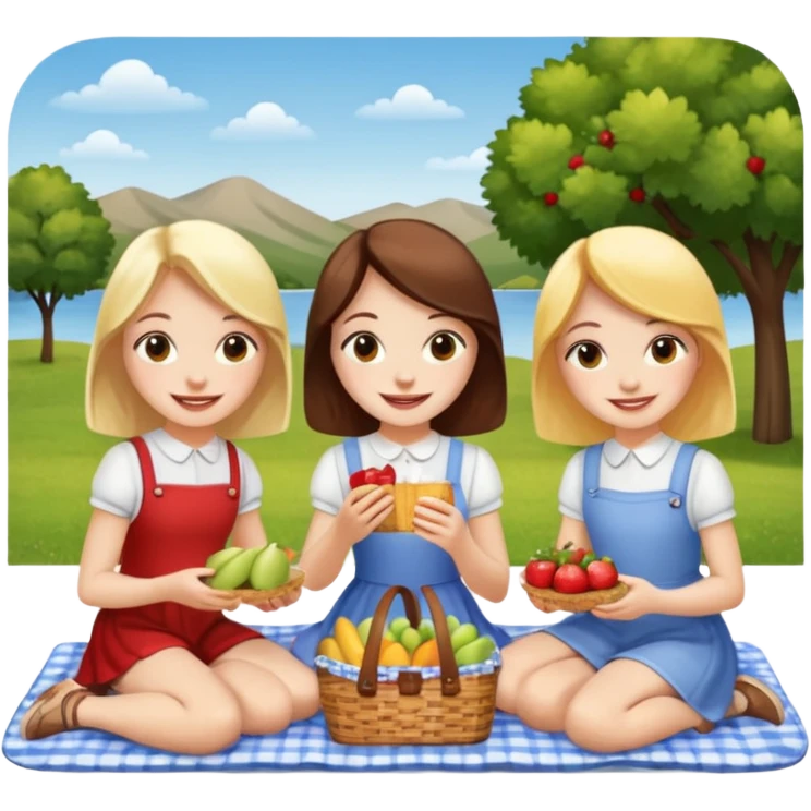 3 girls having picnic emoji