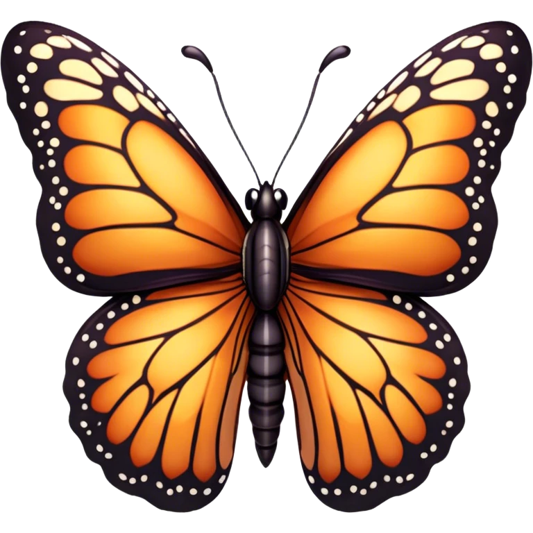 Cinematic Realistic Cute monarch Butterfly Portrait Emoji, Head tilted playfully and inquisitively, featuring vibrantly patterned ruby wings with intricate detailing and a charming, petite body with round, sparkling eyes full of warm curiosity, rendered with lifelike precision and natural highlights, high shine, affectionate and spirited, styled with a touch of whimsical garden delight, soft glowing outline, capturing the essence of a mischievous yet lovable monarch butterfly that seems poised to flutter playfully into your arms! emoji