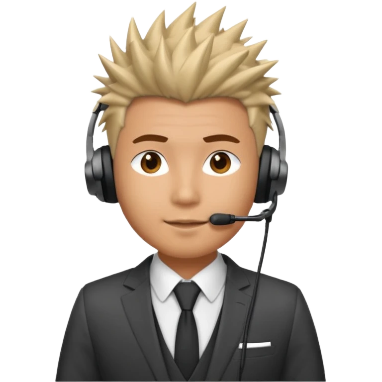 asian man headset suit face only spikey hair in front emoji