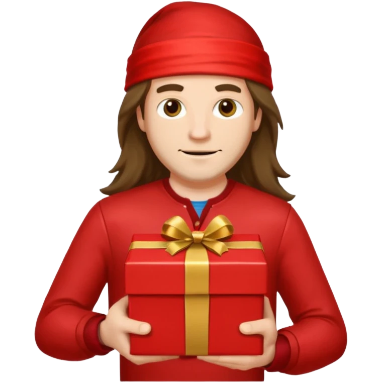 long haired man courier holding gift box emoji