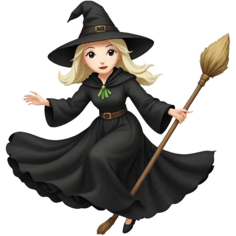 wicked looking witch flying high in the air on a broom emoji