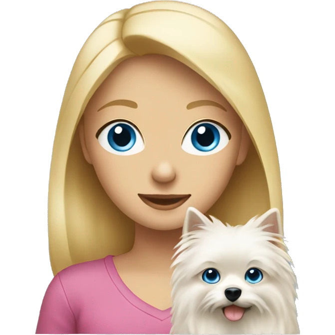Blonde girl blue eyes holding spitz  emoji
