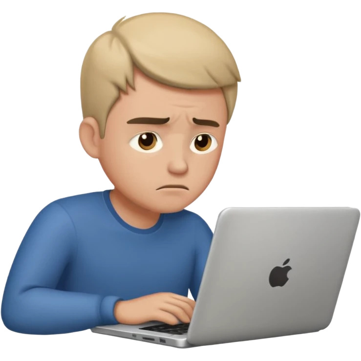 man working and tired, laptop on table, dramatic pose emoji