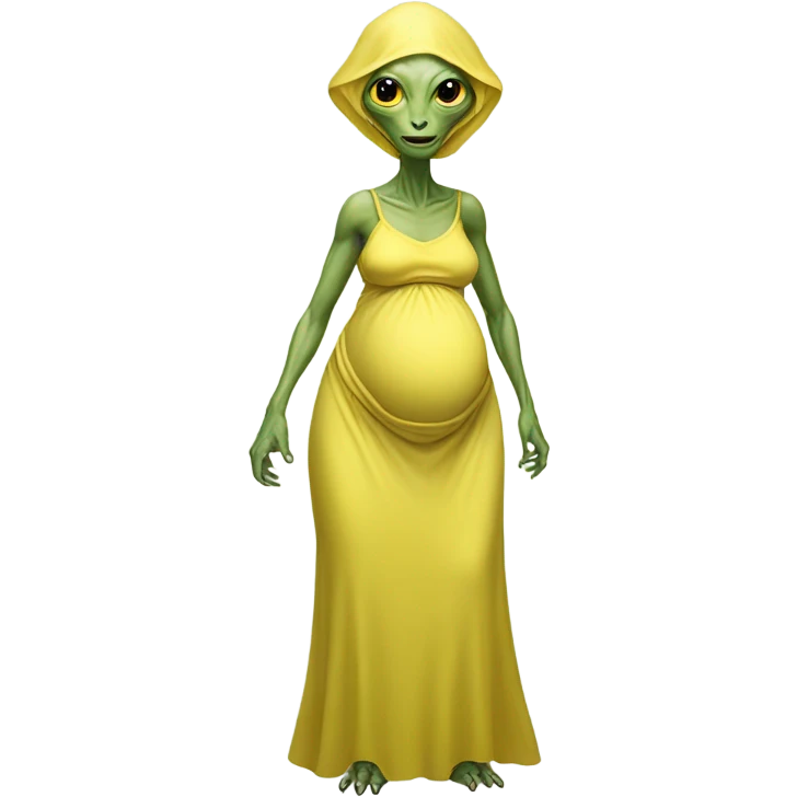 Pregnant Reptilian alien woman, full body in jellow  dress emoji