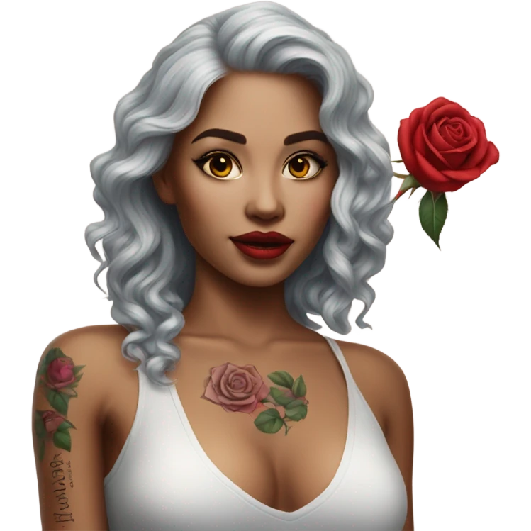 Hyper Realistic beautiful woman model with a small rose tattoo emoji