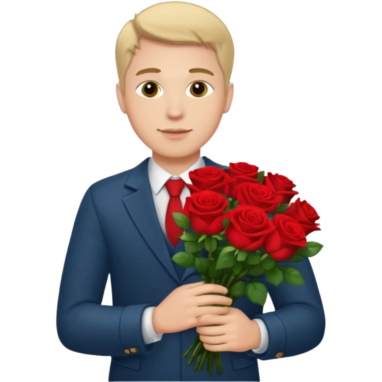 Un homme blanc brun pas en costard qui donne un bouquet de roses dans la main emoji