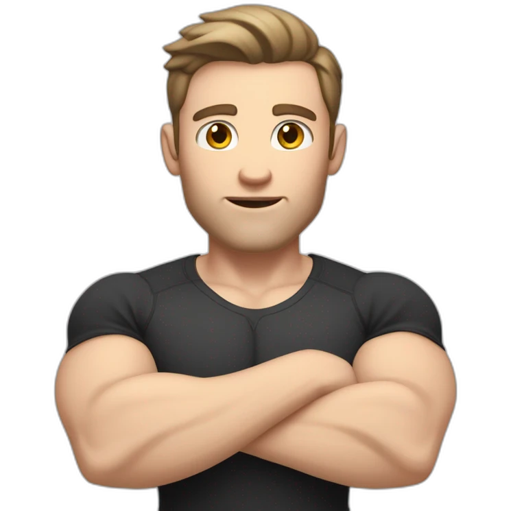 Surprised Pale skinned Fit Man With the biceps and dark brown hair in black shirt, gray sports shorts and white Sneakers emoji