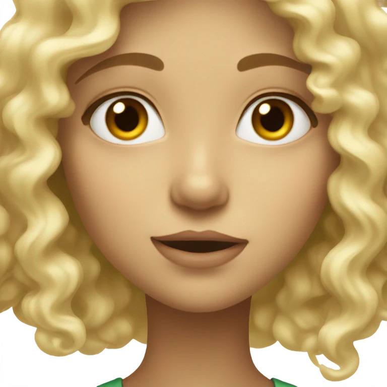 Blonde girl with curls and greenish amber eyes biting lip emoji