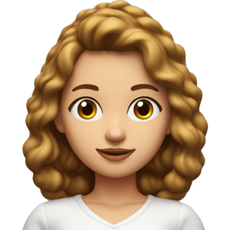 Has un emoji 3D de una chica de 18 años con el pelo ondulado café largo, con ojos café unos labios lindos rositas Una blusa blanca con cuello V emoji