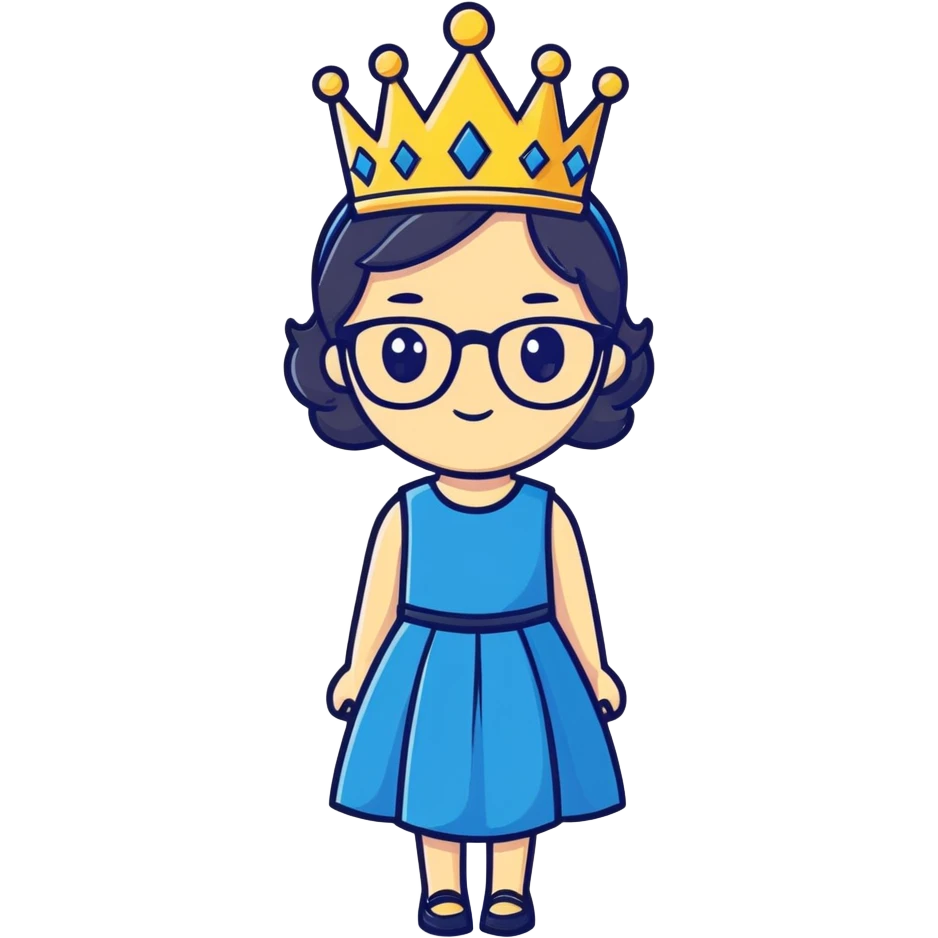Black princess with crown blue dress and glasses emoji