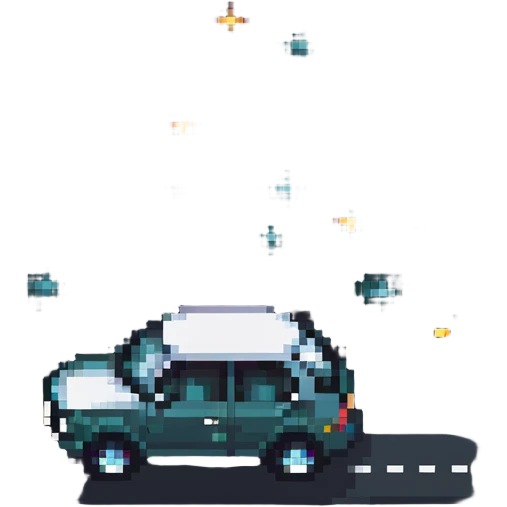 car driving on a dark road at night with stars emoji