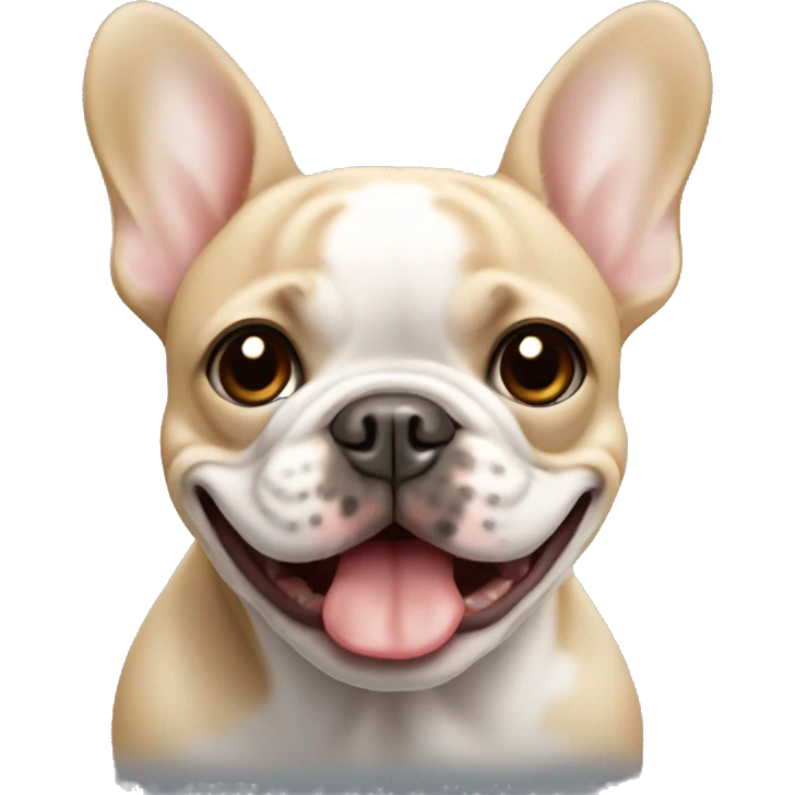 happy face beige french bulldog with white center face with a mole on the right ear emoji