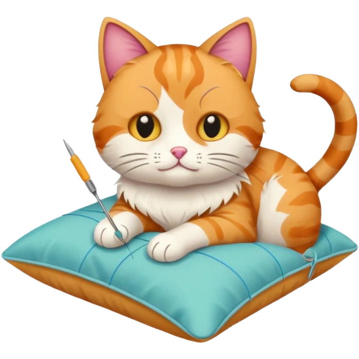 Cat sewing a pillow emoji
