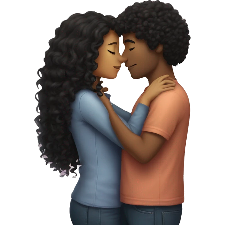 Curly haired couple kissing light with black hair emoji