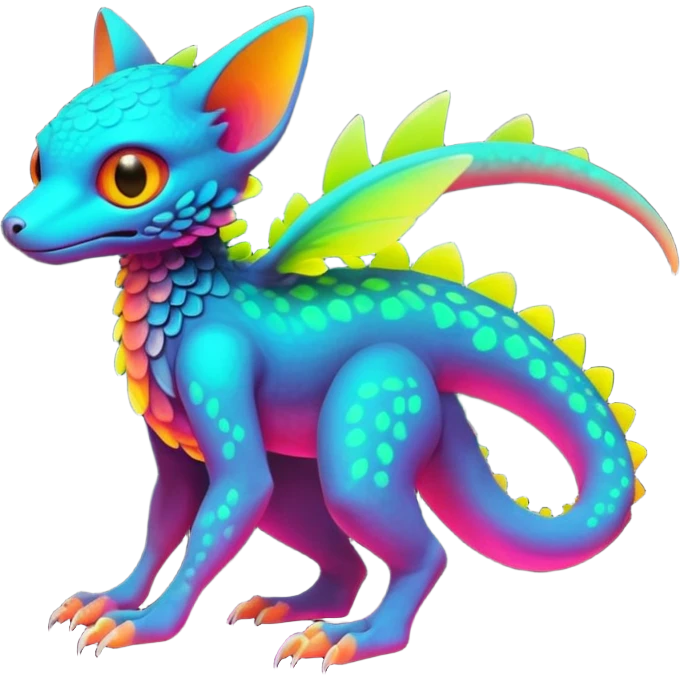 futuristic lush warm-colored neon-colored Fakémon-Trico-creature (full body) emoji