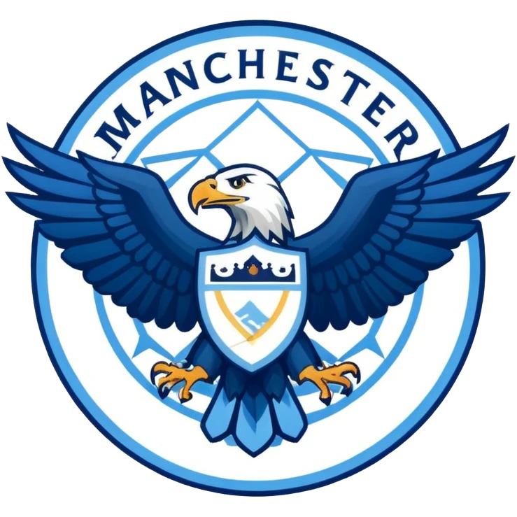 Manchester City logo, stylized eagle and football emoji