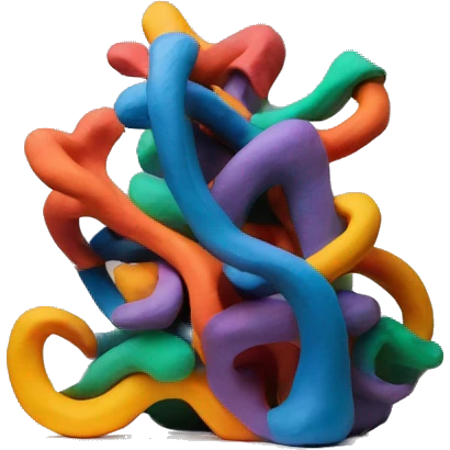 a colorful abstract sculpture made with modeling clay on top of a white plinth emoji