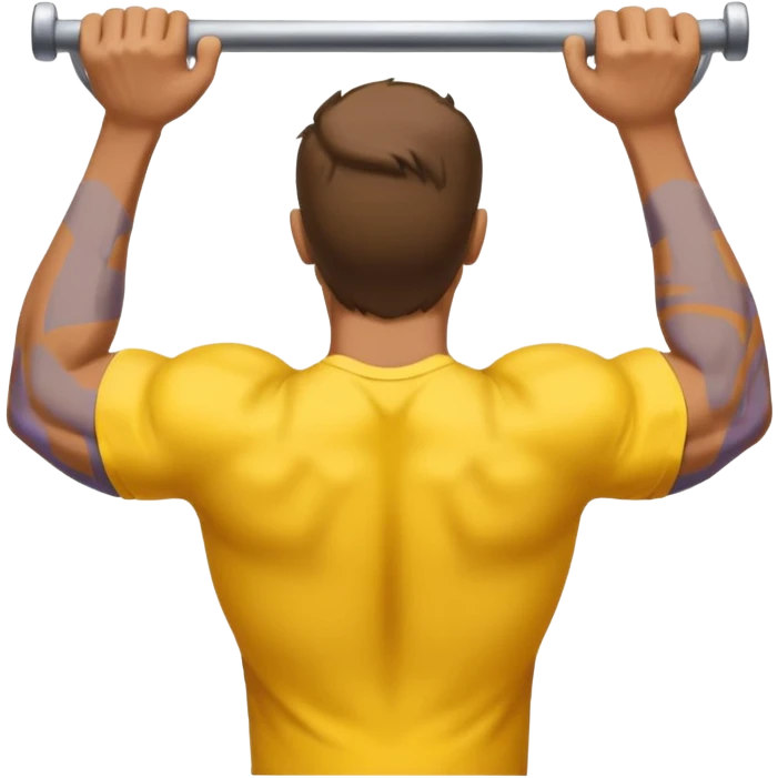 Homem amarelo fazendo barra fixa mostrando as costas emoji
