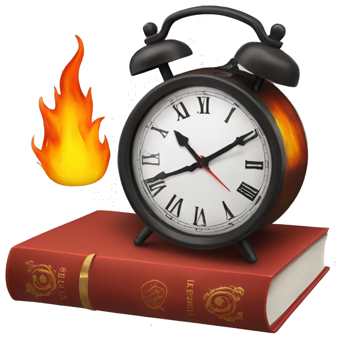 fire clock with book emoji