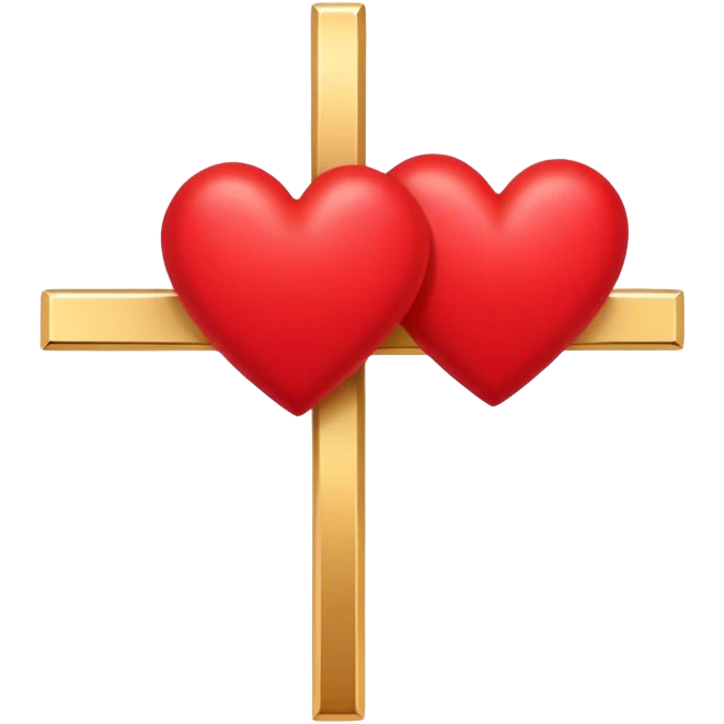 TWO red  hearts around a simple gold cross  emoji