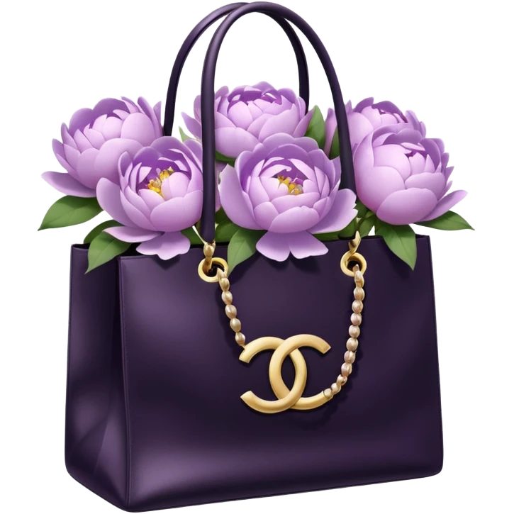 Realistic white chanel shopping bag with lilac peonies in it emoji