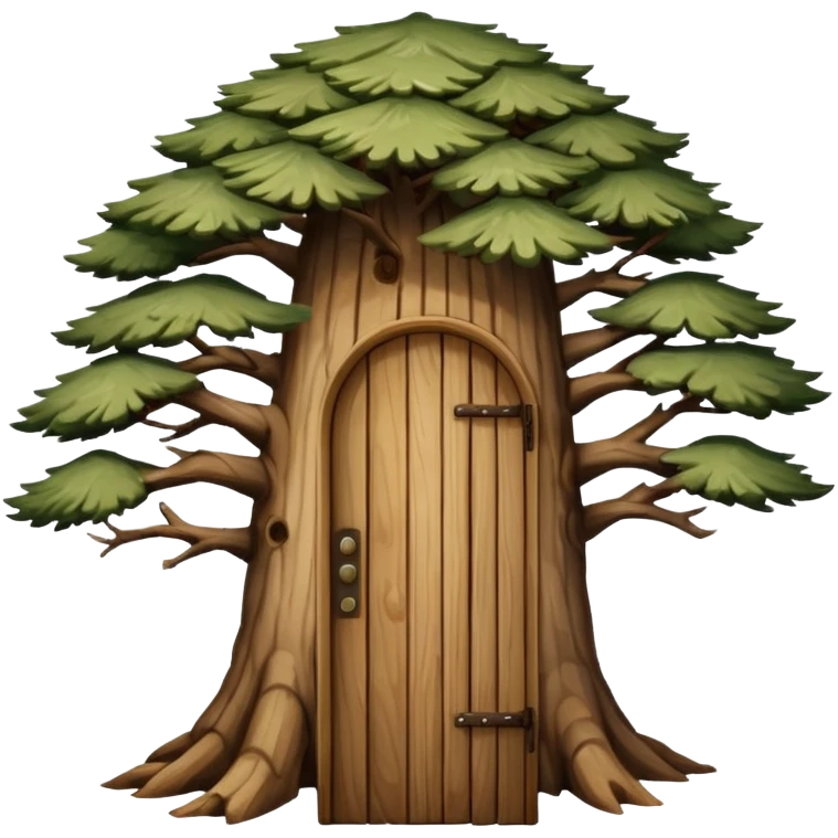 large and old pine tree with door emoji