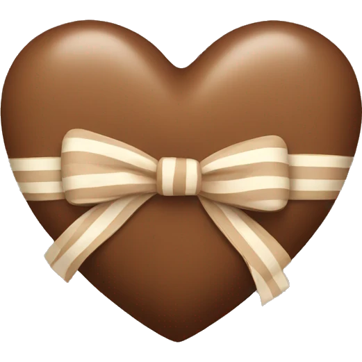 brown pastel heart with a beige striped bow emoji