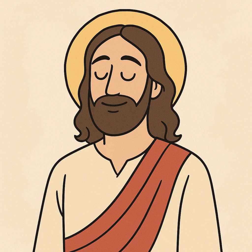 Jesus in modern minimal style, simple lines, soft colors, peaceful face emoji