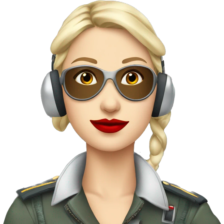 Blonde Russian pilot girl with red lips with pilot headset infront of an airplane   emoji
