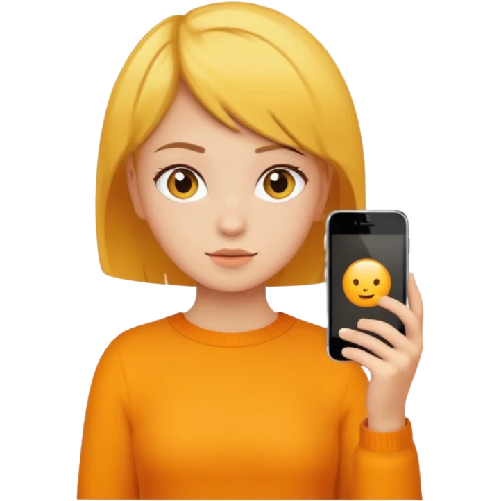 orange girlA brownish-yellow girl with short hair is taking a photo with her iPhone. emoji