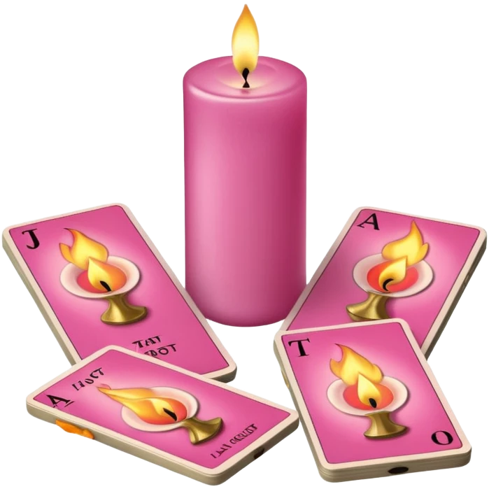 A pink deck of tarot cards and a one candle nearby emoji