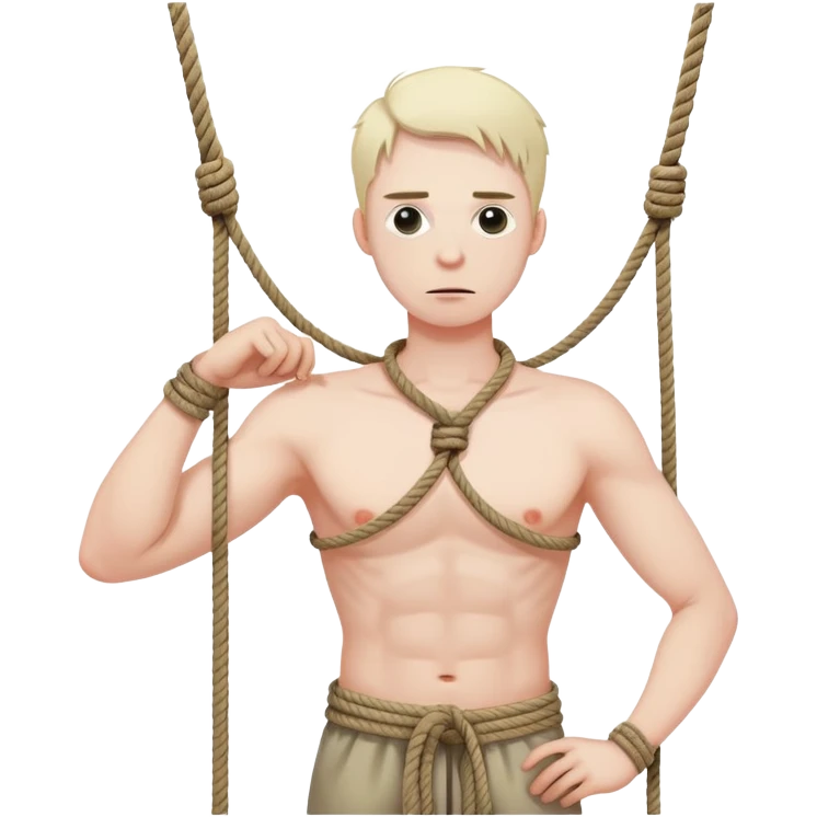 A man with a rope tied by his neck hanging, x mark eyes and the tong is out, full body hanging emoji
