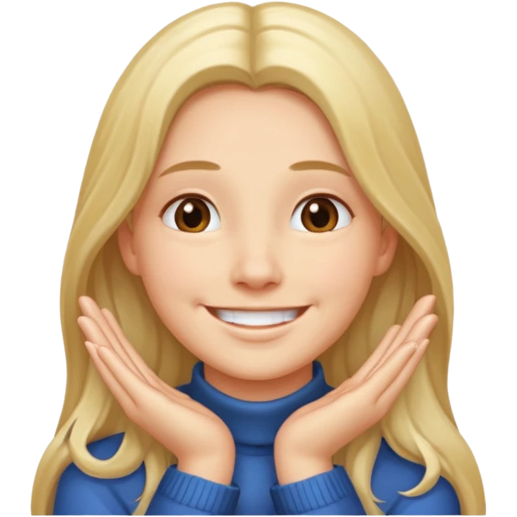 Hands under chin smiling long emoji