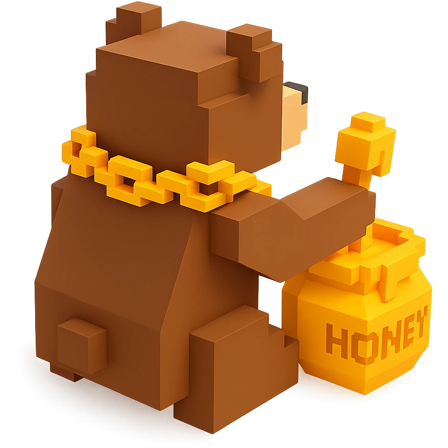 A grizzly bear with a chain eating honey, facing backward emoji