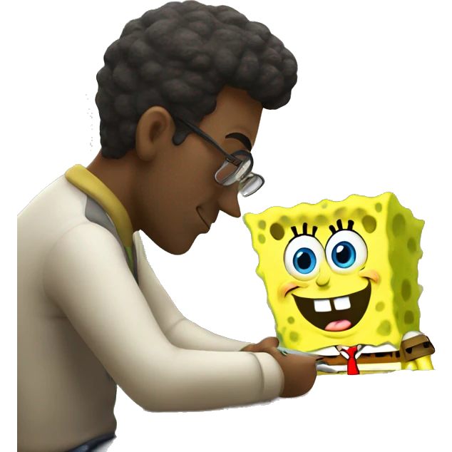 Spongebob taking a written exam. Teacher is looking over his shoulder emoji