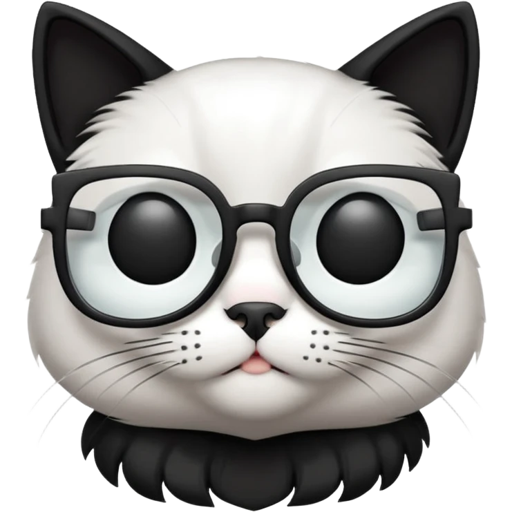 black cat full body wearing white glasses with square modern frames emoji