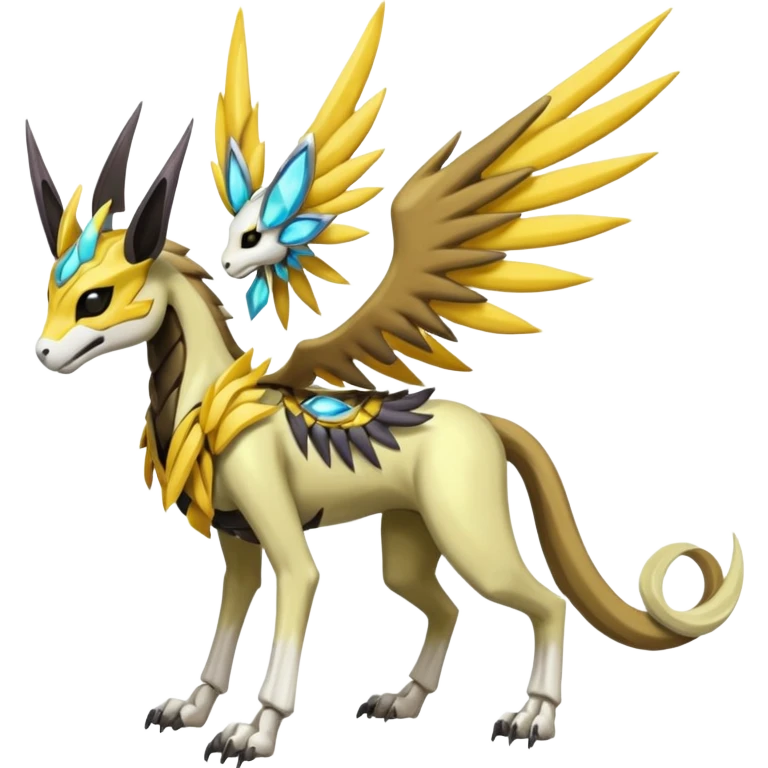 Colorful Skeletal masked armored Meloetta-Manectric-Solgaleo-Raikou-Pokémon-Digimon-Fakémon-fusion-hybrid-creature, full body emoji