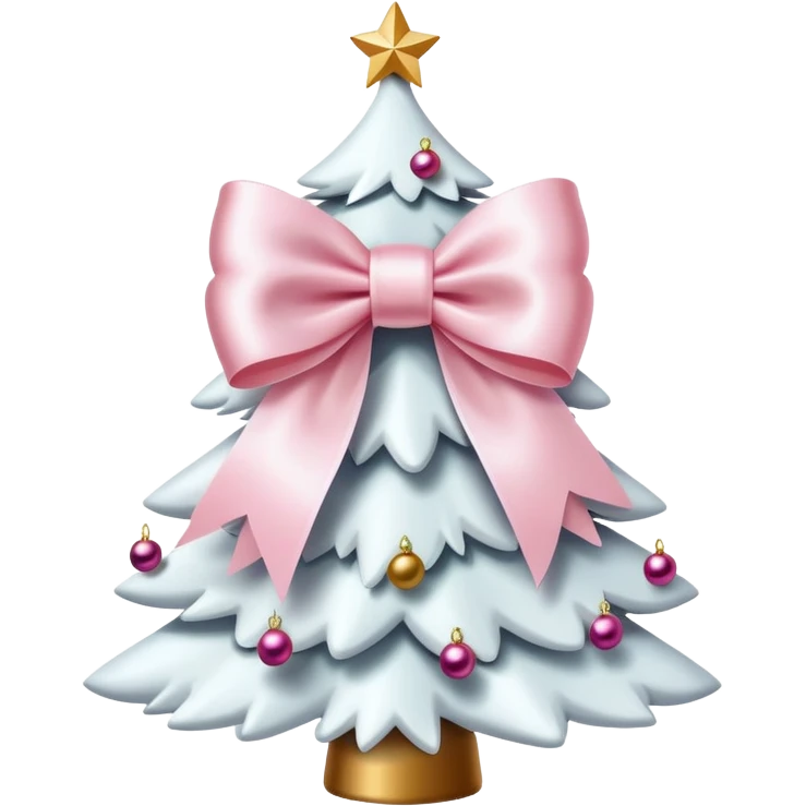 Cute light pink bow sitting on top of a white Christmas tree emoji