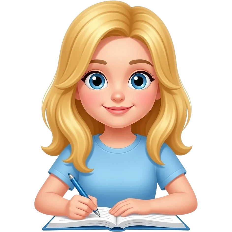 blons teen girl doing homework emoji