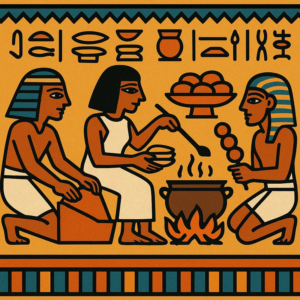 ancient Egyptian cooking scene in hieroglyphic style emoji