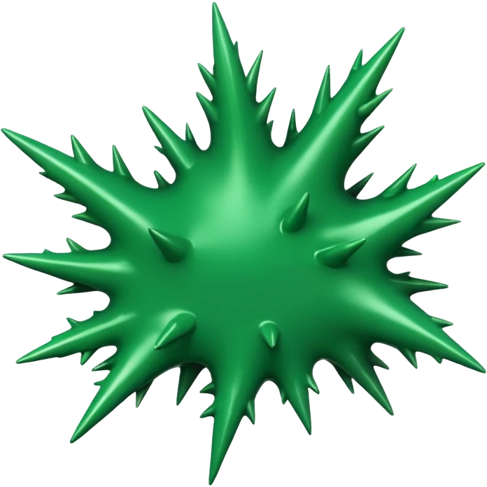 A glossy green paint splash with irregular spiky edges on a transparent background. emoji