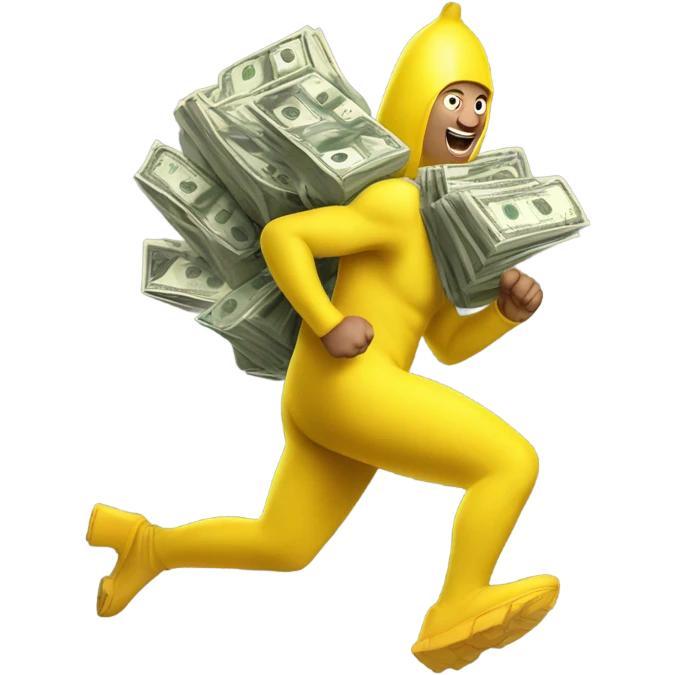 Banana suit running with bags of money  emoji