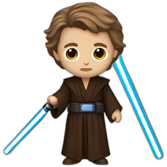 Dark side anakin skywalker (scar over right eye) (brown hooded robe) (portrait, front facing) (blue lightsaber) emoji