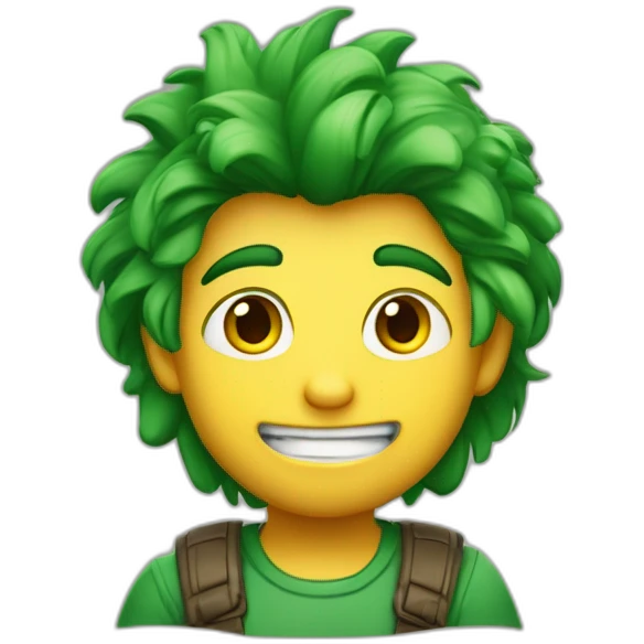 imágen al estilo de Disney Pixar de un chico rubio con los ojos verdes oscuros el pelo liso y pelo amarillo con camiseta de manga corta emoji