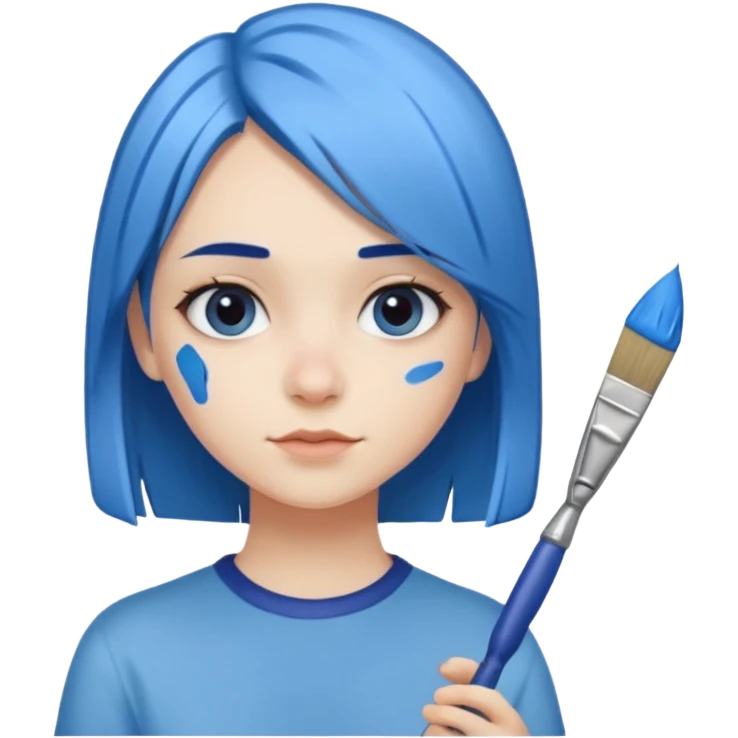 Chica con el pelo azul lacio y que tenga un pincel en las puntas pintado de azul emoji
