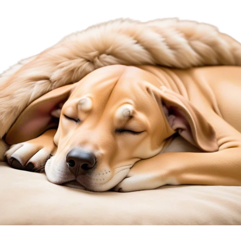 Meme-Worthy Cute Sleeping Fawn Great Dane Portrait Emoji, Head resting peacefully with a contented smile, showcasing a delightfully solid build and a luxuriously soft fawn Fur, eyes shut in a serene nap, Simplified yet hilariously adorable features, highly detailed, glowing with a soft, drowsy light, high shine, relaxed and utterly lovable, stylized with an air of playful laziness, bright and heartwarming, soft glowing outline, capturing the essence of a comically sleepy guardian, so meme-worthy it feels like it could instantly become the next viral sensation of adorable slumber! emoji