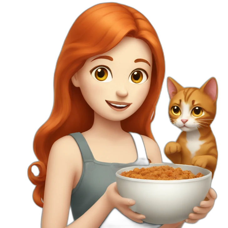 redhead girl feeding cats emoji