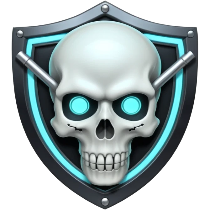 Futuristic shield badge, metallic tubes entwined, skull center, dark anime 90s style, no background emoji